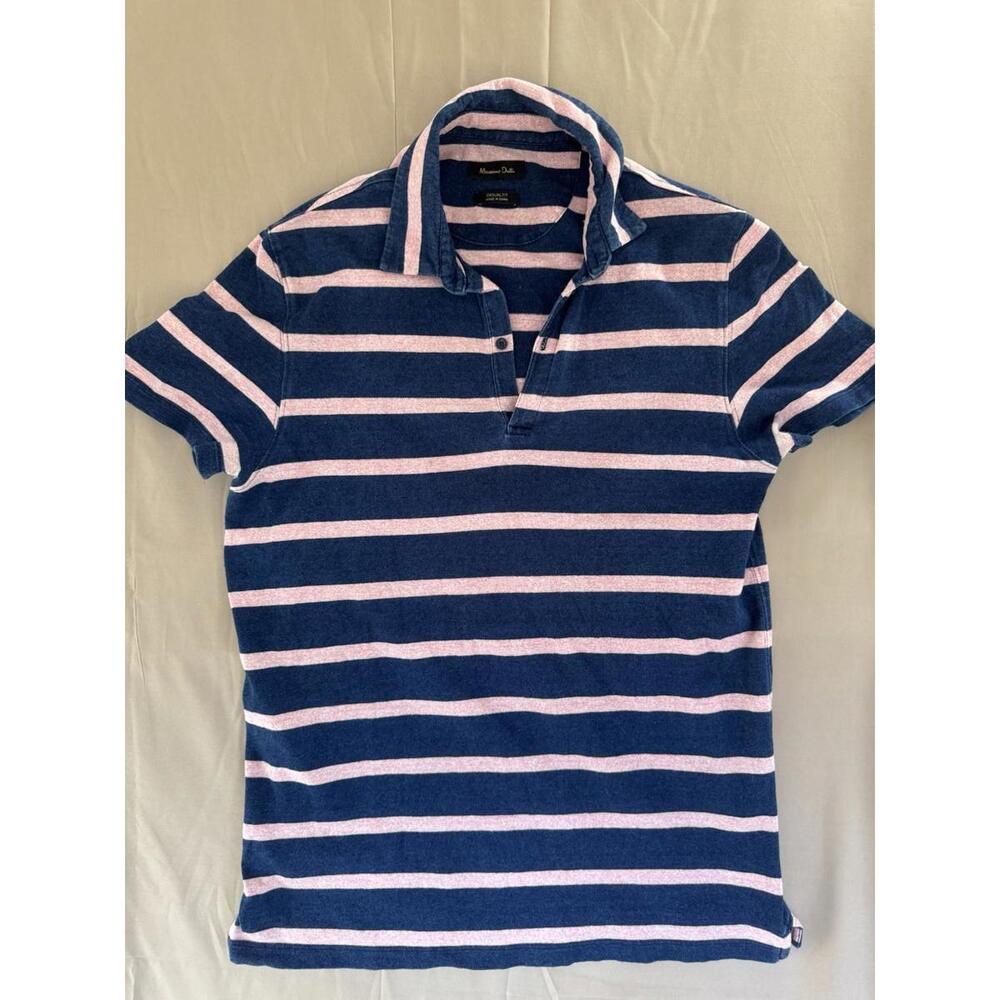 MASSIMO DUTTI CASUAL FIT POLO SHIRT IN BLUE /PINK STRIPES SZ MED